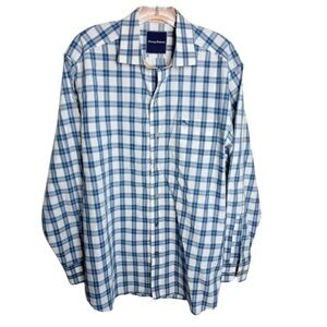 Tommy Bahama Paradise Pima Cotton Blue/White Checked Shirt Pocket Size Medium